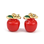 Brass Enamel Pendants, with Jump Ring, Apple Charms, Lead Free & Cadmium Free, Long-Lasting Plated, Real 18K Gold Plated, Rack Plating, Red, 13x10x9mm, Hole: 2.9mm(KK-L251-26G)