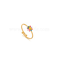 Daisy 304 Stainless Steel Enamel Open Cuff Rings for Women, Colorful, 6.5mm, Adjustable(RJEW-M061-01G-06)