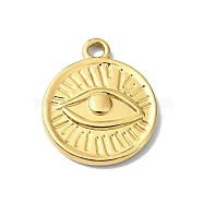 Ion Plating(IP) 304 Stainless Steel Pendants, Flat Round with Eye Charm, Real 18K Gold Plated, 20x17x2mm, Hole: 2mm(STAS-B058-12G-07)