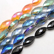 Faceted Electroplate Crystal Glass Horse Eye Beads Strands, Color Plated, Mixed Color, 25x12x8mm, Hole: 1mm, about 30pcs/strand, 29.5 inch(EGLA-F071-M)