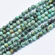 Brins de perles turquoises africaines naturelles (jaspe), ronde, 4mm, trou: 1mm, environ 87 pcs/chapelet, 15.7 pouces (40 cm)(G-E444-47-4mm)