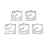 201 Stainless Steel Chandelier Component Links, Laser Cut, Square with Question Mark, Stainless Steel Color, 25x23.5x1.5mm, Hole: 1.2mm & 2mm(STAS-T063-189P)