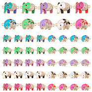 Elite 50Pcs 10 Colors Alloy Crystal Rhinestone Connector Charms, Elephant Links, with Enamel, Light Gold, Mixed Color, 14.5~16x23x3mm, Hole: 1.6mm, 5pcs/style(PALLOY-PH00022-25)
