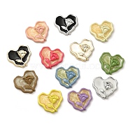 Valentine's Day Opaque Resin Cabochons, for Jewelry Making, Mixed Color, Heart with Rose, 21x23x4.5mm(RESI-F050-01)