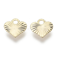 Brass Charms, Nickel Free, Textured, Heart, Real 18K Gold Plated, 7x7.5x0.3mm, Hole: 1.4mm(KK-S348-570-NF)
