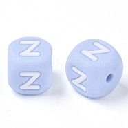 Food Grade Eco-Friendly Silicone Beads, Horizontal Hole, Chewing Beads For Teethers, DIY Nursing Necklaces Making, Letter Style, Cube, Light Sky Blue, Letter.Z, 10x10x10mm, Hole: 2mm(SIL-R011-10mm-02Z)