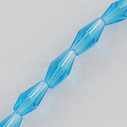 Glass Beads Strands, Faceted, Bicone, Deep Sky Blue, 8x4x4mm, Hole: 1mm, about 72pcs/strand, 23.2 inch(X-GLAA-R026-8x4mm-01)