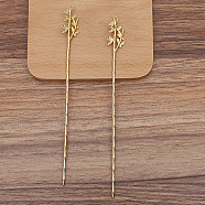 DIY Jewelry Accessories, Bamboo Leaf Alloy Hair Stick Findings, with Loop, Golden, 142x15mm(PW-WG57744-02)