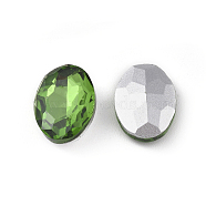 Glass Pointed Back Rhinestone, Back Plated, Faceted, Oval, Green, 10x14x4mm(RGLA-Q011-10x14mm-7)