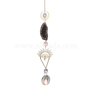 Brass & Crystal Suncatchers, Druzy Black Agate Wall Hanging Decoration, with Iron Chain, for Home Offices Amulet Ornament, Diamond, 450mm(HJEW-G018-04A-G)