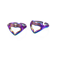 Ion Plating(IP) Rainbow Color 304 Stainless Steel Heart Gesture Open Cuff Ring for Women, US Size 6 1/2(16.9mm)(RJEW-S405-260M)