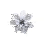Christmas Thmem Plastic Artificial Flower, with Glitter Powder, Silver, 130mm(DIY-WH0259-04)