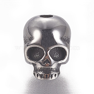 304 Stainless Steel Beads, Skull, Antique Silver, 8x6x6mm, Hole: 1.6mm(STAS-F212-043AS)
