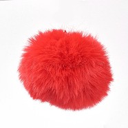 Handmade Faux Rabbit Fur Pom Pom Ball Covered Pendants, Fuzzy Bunny Hair Balls, with Elastic Fiber, Red, 55~74mm, Hole: 5mm(WOVE-F020-A17)
