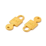 Rack Plating Alloy Connector Charms, Lead Free & Cadmium Free & Nickel Free, Love Lock with Key Links, Matte Gold Color, 24.5x10x2mm, Hole: 4.2x5mm and 2mm(PALLOY-F287-20MG)