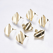 Brass Stud Earring Findings, with Loop, Square, Real 18K Gold Plated, 16x16x1mm, Hole: 2mm, Pin: 0.5mm(KK-F738-38G)