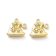 Brass Micro Pave Cubic Zirconia Pendants, Real 18K Gold Plated Charms, Christmas Themes, Hat, 13x15x5mm, Hole: 1.4mm(KK-U049-04G-05)