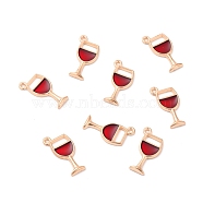 Alloy Enamel Pendants, Wine Glass, Light Gold, Red, 20x8x2mm, Hole: 1mm(ENAM-G124-06D)