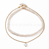 Necklaces Sets, Natural Pearl Beaded Necklaces & Natural Shell Star Pendant Necklaces, with Brass Beads, 304 Stainless Steel Ball Chains & Lobster Claw Clasps, Golden, 15.74 inch(40cm), 12.99 inch(33cm), 2pcs/set(NJEW-JN03261)
