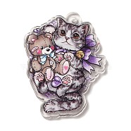 Acrylic Relief Double Side Animal Pendants, Cat Shape, 42x30.5x2mm, Hole: 2mm(OACR-R263-01A)