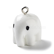 Opaque Resin Pendants, Animal Charms with Platinum Plated Iron Loops, Elephant, 20.5x19.5x16.5mm, Hole: 2mm(RESI-A030-06D)
