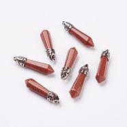 Synthetic Goldstone Pointed Pendants, with Platinum Tone Alloy Findings, Bullet, 33~40x8~9x8~9mm, Hole: 3x4mm(G-P309-09)