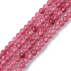 Natural Malaysia Jade Beads Strands, Faceted, Dyed, Round, Cerise, 2~2.5mm, Hole: 0.5mm, about 169~181pcs/strand, 15.35~16.02 inch(39~40.7cm)(G-F748-W01-01)