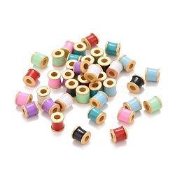 Rack Plating Brass Enamel Beads, Cadmium Free & Lead Free & Nickle Free, Column, Real 18K Gold Plated, Mixed Color, 5x5mm, Hole: 2mm(KK-I689-19G)