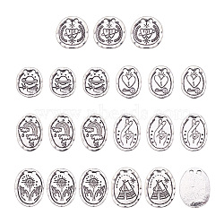 Fashewelry 70Pcs 7 Style Tibetan Style Alloy Links Connectors, Flat Round & Oval, Antique Silver, 10pcs/style(TIBE-FW0001-02)