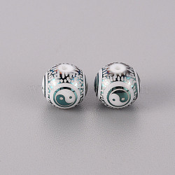 Electroplate Glass Beads, Round with Yin Yang Pattern, Green Plated, 10mm, Hole: 1.2mm(EGLA-Q123-012G)
