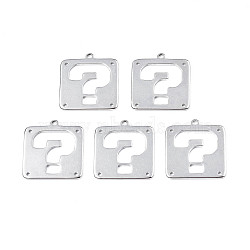 Tarnish Resistant 201 Stainless Steel Chandelier Component Links, Laser Cut, Square with Question Mark, Stainless Steel Color, 25x23.5x1.5mm, Hole: 1.2mm & 2mm(STAS-T063-189P)