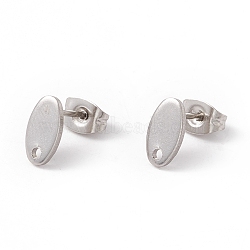 Non-Tarnish 201 Stainless Steel Stud Earring Findings with Hole, 304 Stainless Steel Pins and Ear Nuts, Oval, Stainless Steel Color, 9x5mm, Hole: 1.2mm, Pin: 0.8mm(EJEW-A071-01C-P)