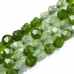 Natural White Jade Beads Strands, Dyed, Faceted, Star Cut Round Beads, Olive Drab, 8x7~7.5mm, Hole: 1mm, about 47pcs/strand, 14.17 inch(36cm)(G-N326-96)