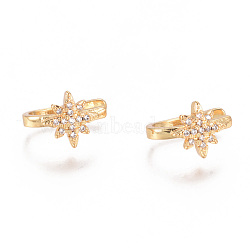 Golden Plated Brass Micro Pave Cubic Zirconia Cuff Earrings, Long-Lasting Plated, Star, Clear, 14.2x10.2x1.5~8.8mm(EJEW-L244-38G)