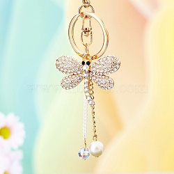 Zinc Alloy Rhinestone Keychain, Dragonfly, Crystal, 125mm(PW-WGEEFAC-02)