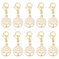 10Pcs Brass & ABS Plastic Imitation Pearl Pendant Decorations, Tree of Life, with Alloy Lobster Claw Clasps, Golden, 27mm(HJEW-YW00399)