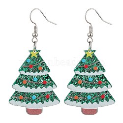 Acrylic Dangle Earrings, with Iron Earring Hooks, Christmas Tree, Green, 58x28mm(EJEW-JE06146)