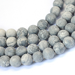 Frosted Natural Picasso Stone/Picasso Jasper Beads Strands, Round, 4mm, Hole: 1mm, about 88pcs/strand, 15.5 inch(X-G-E334-4mm-24)