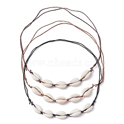 3Pcs 3 Color Natural Cowrie Shell Beaded Necklaces for Women, Waxed Cotton Cord Adjustable Necklace, Mixed Color, 19.29~33.86 inch(49~86cm), 1Pc/color(NJEW-JN04589)