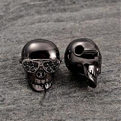 Skull Brass Micro Pave AAA Cubic Zirconia Beads, Cadmium Free & Nickel Free & Lead Free, Gunmetal, 13x10x10mm, Hole: 2mm(ZIRC-L056-01B-NR)