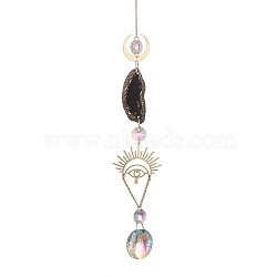 Brass & Crystal Suncatchers, Druzy Black Agate Wall Hanging Decoration, with Iron Chain, for Home Offices Amulet Ornament, Diamond, 450mm(HJEW-G018-04A-G)