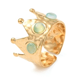 Brass with Natural Gemstone Open Cuff Rings for Women, Golden, Crown, 13mm, Inner Diameter: 17mm(RJEW-K261-08C-G)
