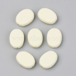 Painted Natural Wood Beads, Lead Free, Oval, Beige, 18.5x13.5x6mm, Hole: 1.2mm(WOOD-T021-39A)