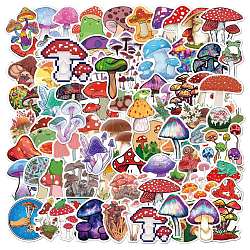 100Pcs Autumn Psychedelic Self-Adhesive Stickers, for Trolley Case Laptop cup, Vintage Mushroom Pattern, Colorful, 68x48~68mm(JX334A)