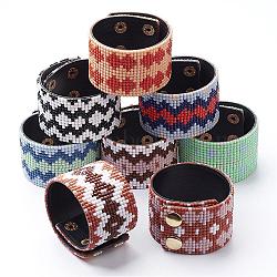 PU Leather Snap Bracelets, with Acrylic Rhinestones and Alloy Snap Button, Golden, Mixed Color, 8-5/8 inches(220mm)x1-5/8 inches(41mm)(BJEW-P132-M)