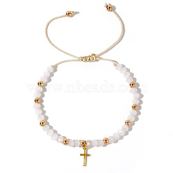 Bohemian Style Glass Braided Bead Bracelets for Women, Cross, White(WV4296-12)