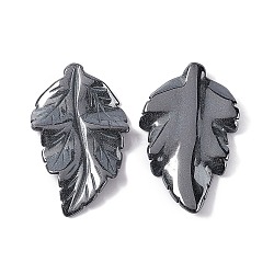 Natural Black Stone Pendants, Leaf Charms, 41.5x25~26x5mm, Hole: 0.8mm(G-I336-01-01)