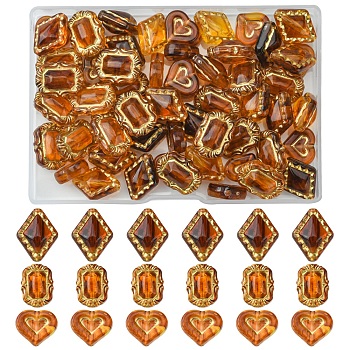 60Pcs 3 Styles Acrylic Beads, Imitation Amber, Golden Metal Enlaced, Mixed Shapes, Chocolate, 12.5~18.3x14.3~14.7x5~9mm, Hole: 1.5~1.8mm, 20pcs/style
