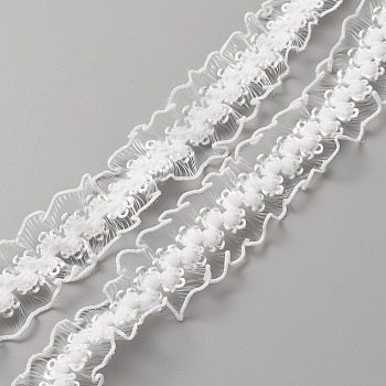 Polyester Fish Silk Elastic Lace Band, Pleated Lace Trim, Clothing Accessories, White, 3/4 inch(20mm)