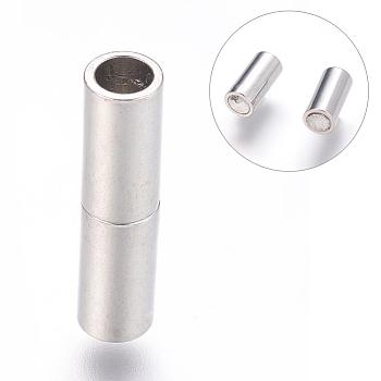 Brass Magnetic Clasps with Glue-in Ends, Column, Platinum, 18x4mm, Hole: 3mm